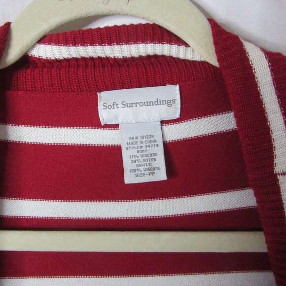 Soft Surrounding Duster Cardigan Sweater Ruffle Collar Red White Stripes Size PP - Picture 5 of 11